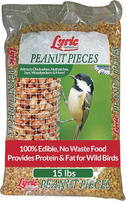Lyric Peanut Pieces Wild Bird Seed - No Waste Bird Food - Attracts Titmice, Woodpeckers, Chickadees
