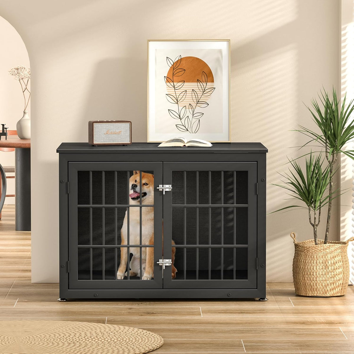 38" Heavy Duty Dog Crate Furniture for Large and Medium Dogs,Wooden Metal Kennel for High Anxiety