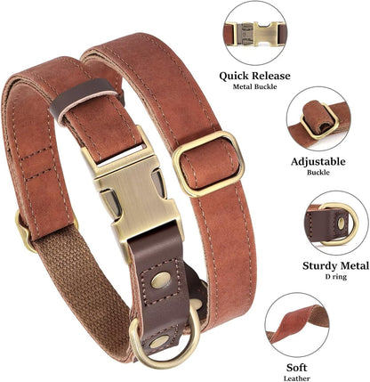 Didog Soft PU Leather Dog Collars for Medium Dogs,Classic Adjustable Dog Collars with Quick Release