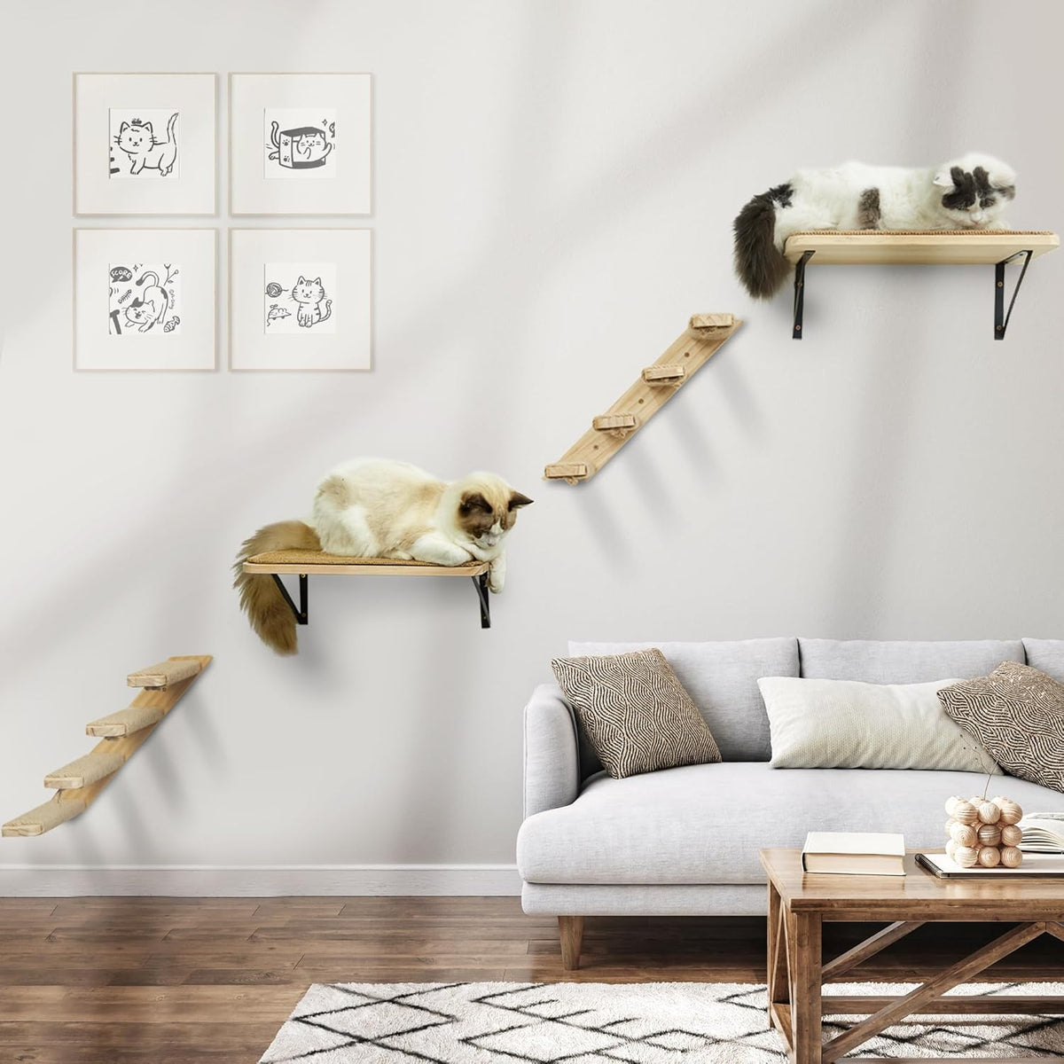 Cat Wall Furniture Set, 2PCS Cat Shelves & 2PCS 4 Steps Wall Shelves Stairs Tower Climbing