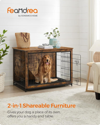 Feandrea Dog Crate Furniture, 44.1" Side End Table, Modern Kennel for Dogs Indoor up to 80 lb