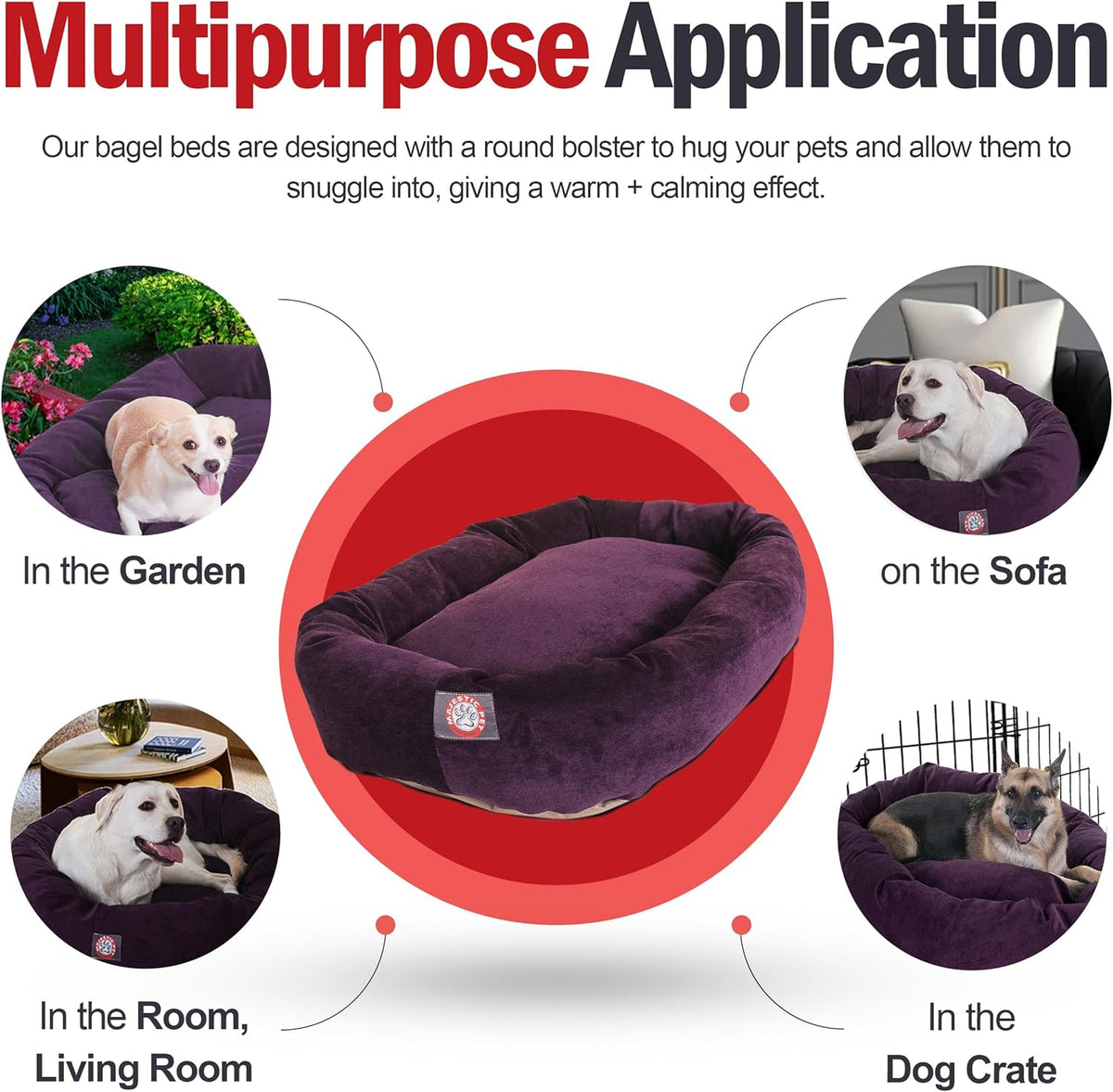 Majestic Pet 40 Inch Micro Velvet Calming Dog Bed Washable 40x29x9 (inch) – Cozy Soft Round Donut