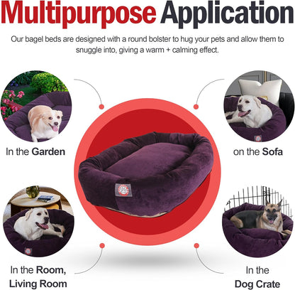 Majestic Pet 32 Inch Micro Velvet Calming Dog Bed Washable 32x23x7 (inch) – Cozy Soft Round Donut