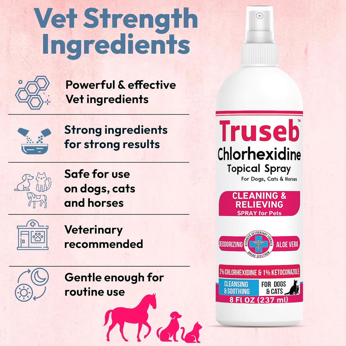 Truseb Topical Ketoconazole and Chlorhexidine Spray for Dogs, Cats, and Horses with Essential Fatty