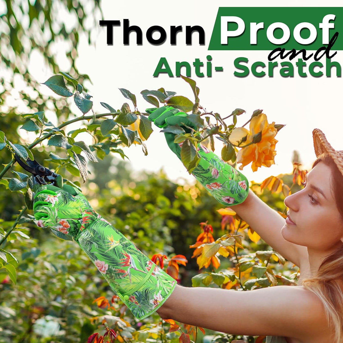 HANDLANDY Women Gardening Gloves, Thorn Proof Breathable Ladies Rose Pruning Long Gauntlet Floral