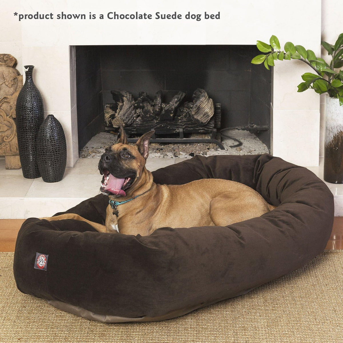 Majestic Pet 52 Inch Suede Calming Dog Bed Washable 52x35x11 (Inch) – Cozy Soft Round Donut Dog Bed