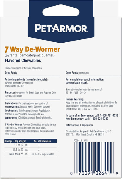 PetArmor 7 Way De-Wormer for Dogs, Oral Treatment for Tapeworm, Roundworm & Hookworm in Small Dogs