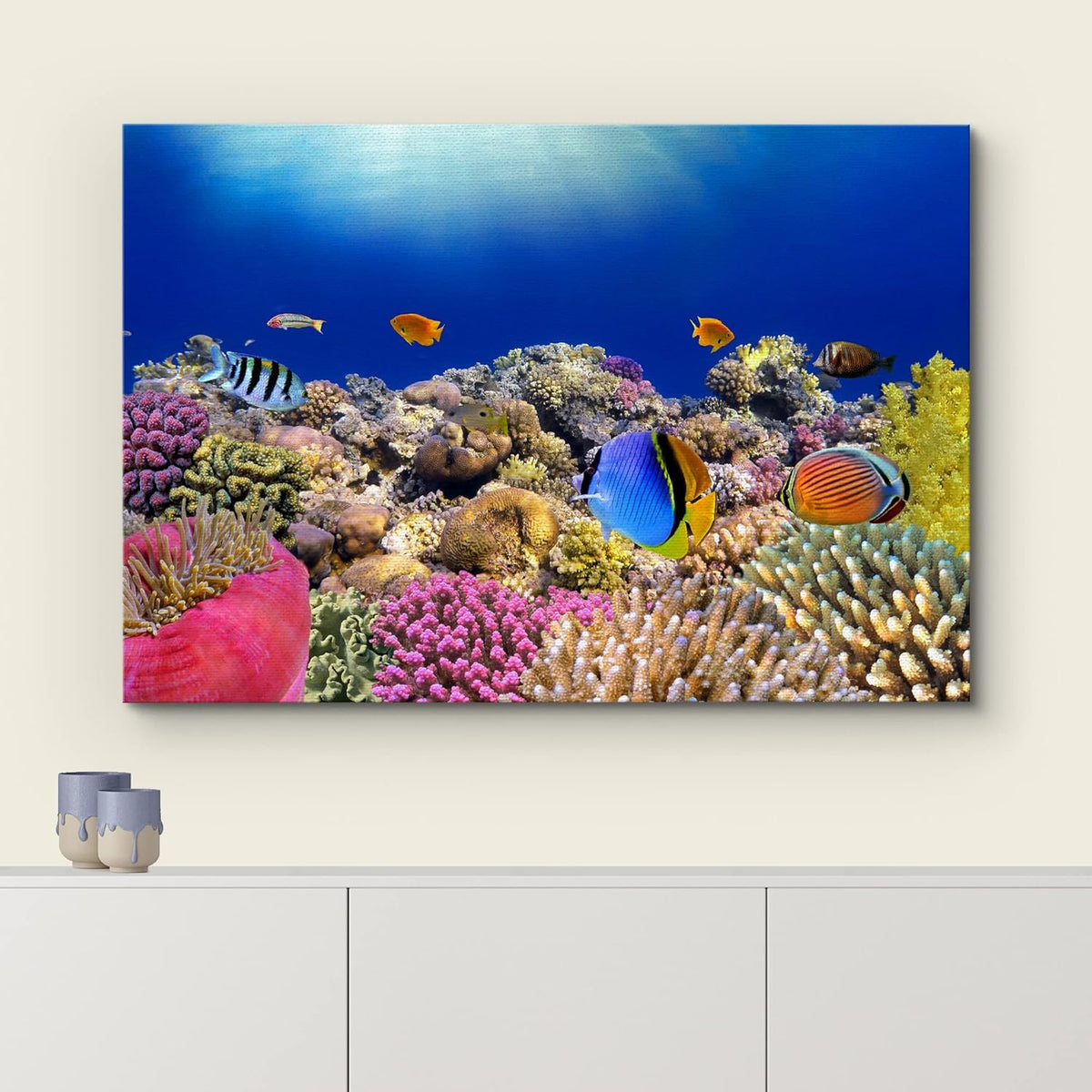 wall26 Canvas Print Wall Art Vibrant Coral Reef Anemone Fish Ecosystem Nature Animals Photography