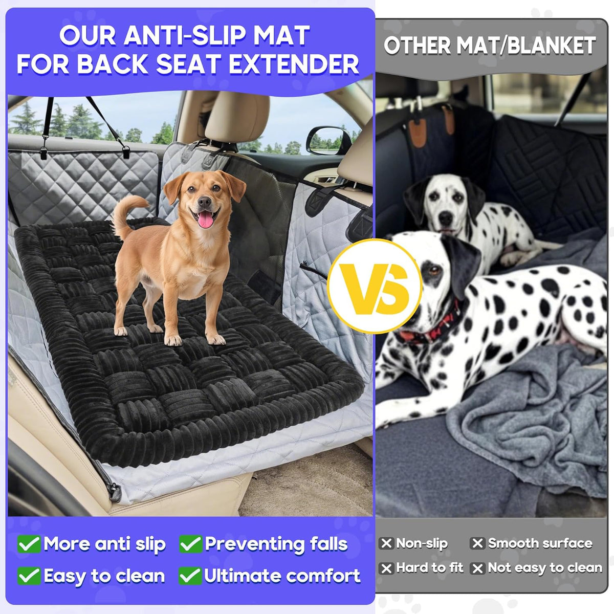 Dog Car Bed Mat, Non-Slip Backseat Extender Pet Blanket, Plaid Dog Bed for SUVs, Sedans & Trucks