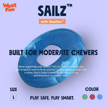 WEST PAW Seaflex Sailz Dog Toy Flying Disc - Machine Washable Eco-Friendly Zogoflex Toys for