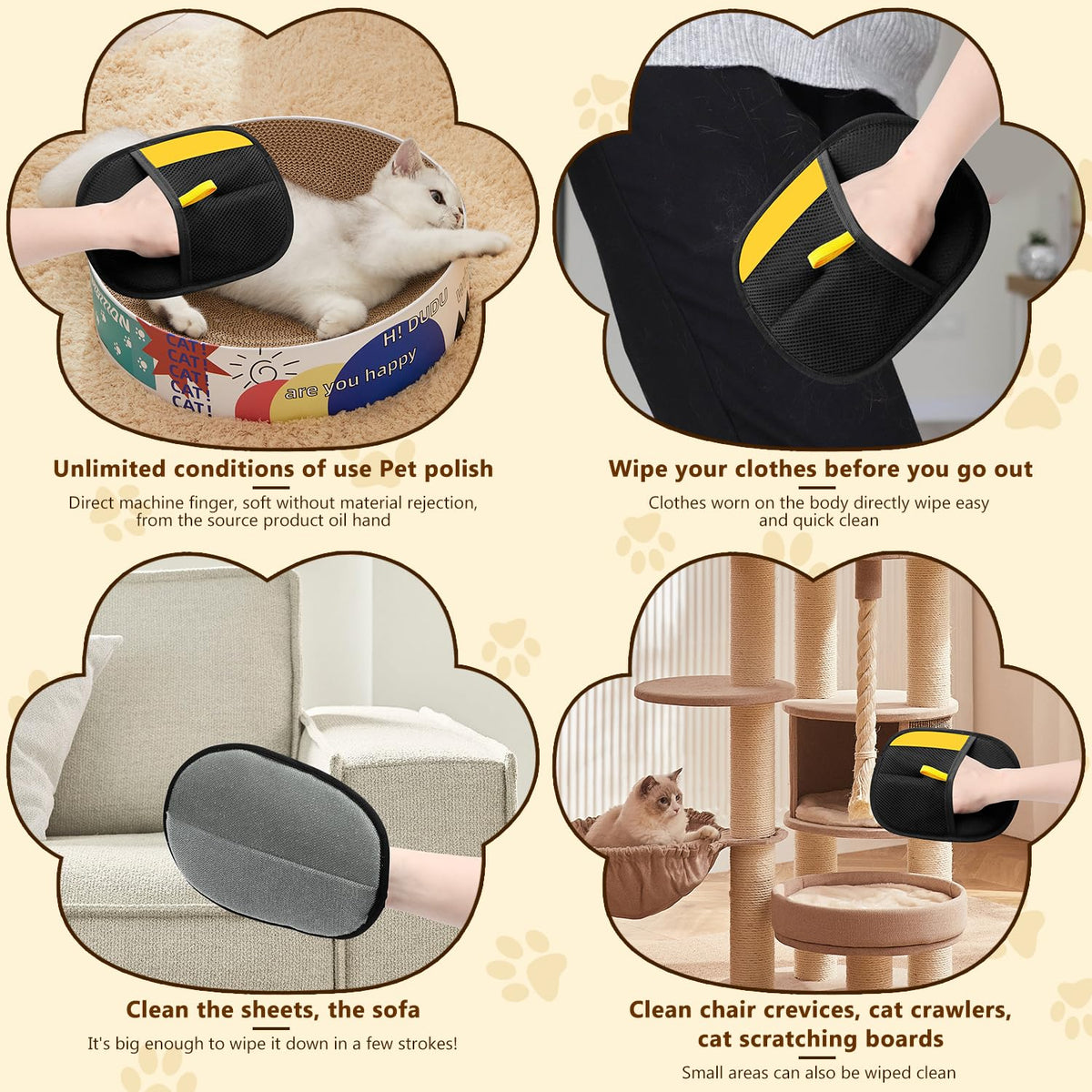 2PCS Pet Hair Remover Gloves, Electrostatic Pet Hair Removal Gloves for Cats & Dogs, Reusable