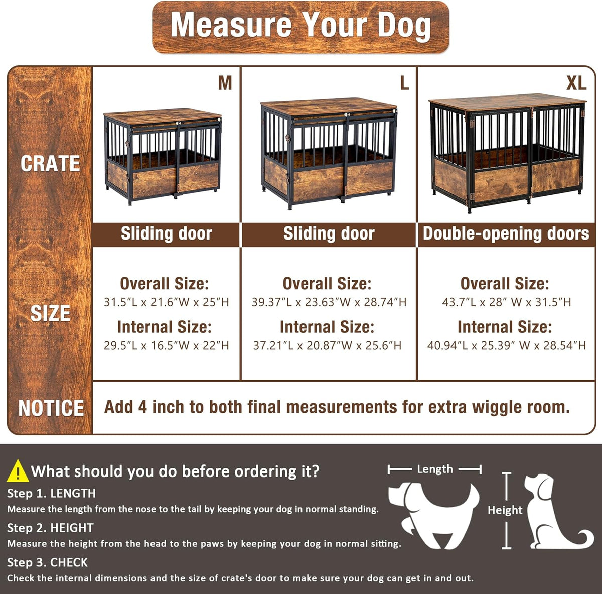 KOOPRO 32 Inch Dog Crate Furniture with Cushion for Large Medium Dogs, Wooden Heavy Duty Dog Kennel