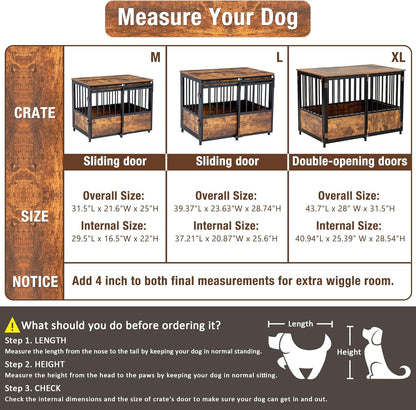 KOOPRO 32 Inch Dog Crate Furniture with Cushion for Large Medium Dogs, Wooden Heavy Duty Dog Kennel
