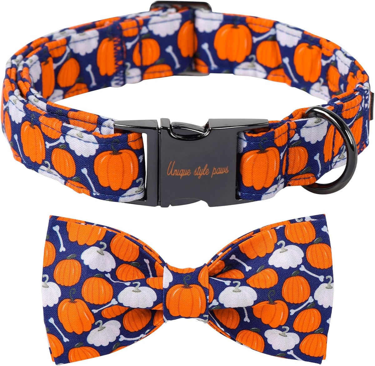 Unique Style Paws Halloween Day Dog Collar with Bow Bone Pumpkin Cotton Dog Collars for Small