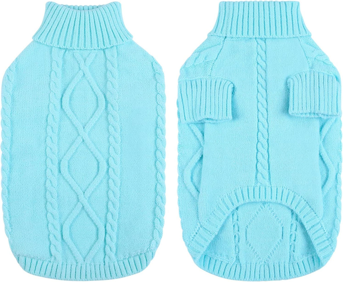 Queenmore Small Dog Pullover Sweater, Cold Weather Cable Knitwear, Classic Turtleneck Thick Warm