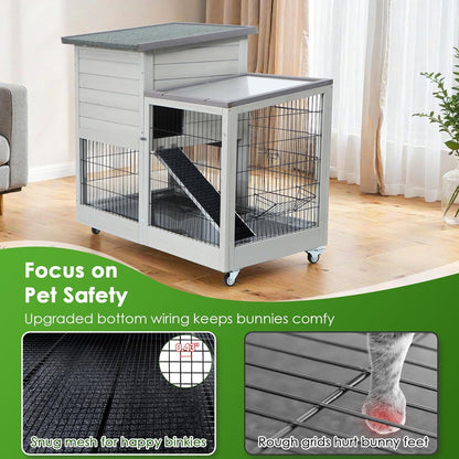 Rabbit Hutch Indoor Bunny Cage Outdoor House with Urine Guards and 2 Trays for Small Animals Guinea