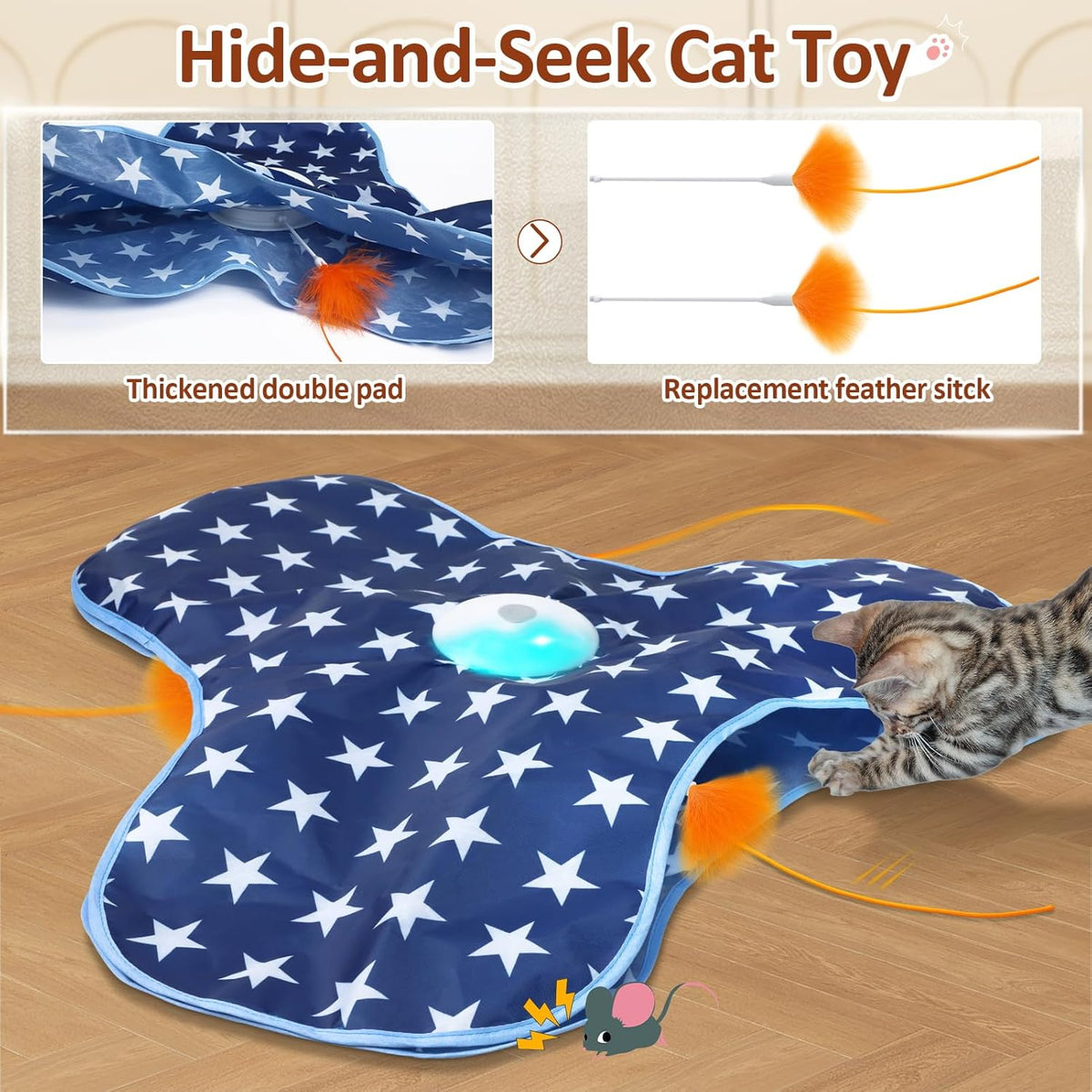 Interactive Cat Toy Rechargeable, Cat Exercise Toys for Indoor Bored Adult Cats, Hide and Seek Toy