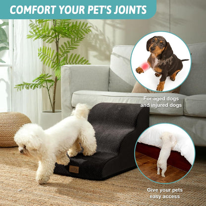 Dog Stairs for Small Dogs 15.7" H, Curved Dog Step for Puppy, Older Cat, Medium Pet Ramp for Sofa