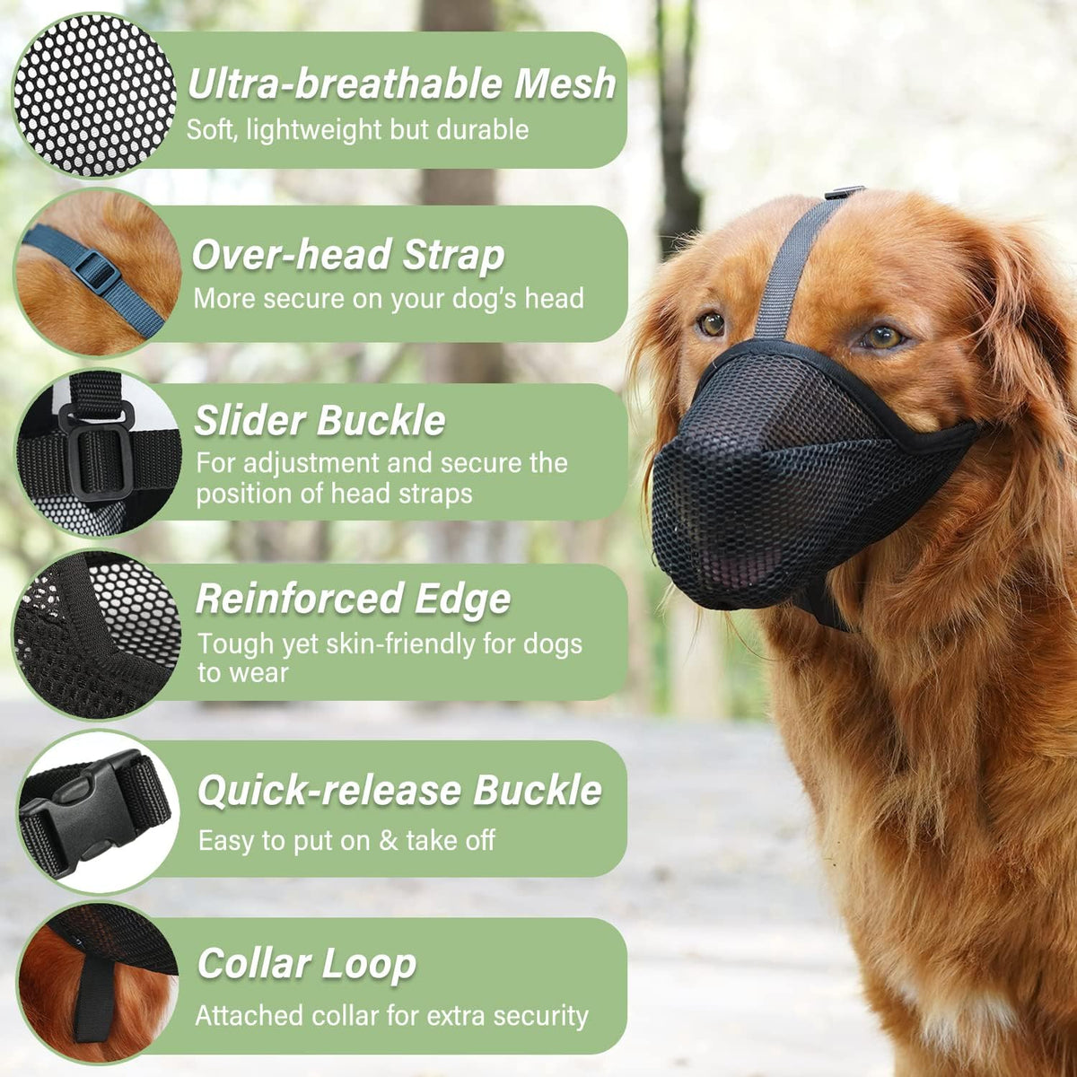 Mayerzon Dog Muzzle, Patented Soft Mesh Muzzle for Small Medium Large Dogs for Scavenging Biting