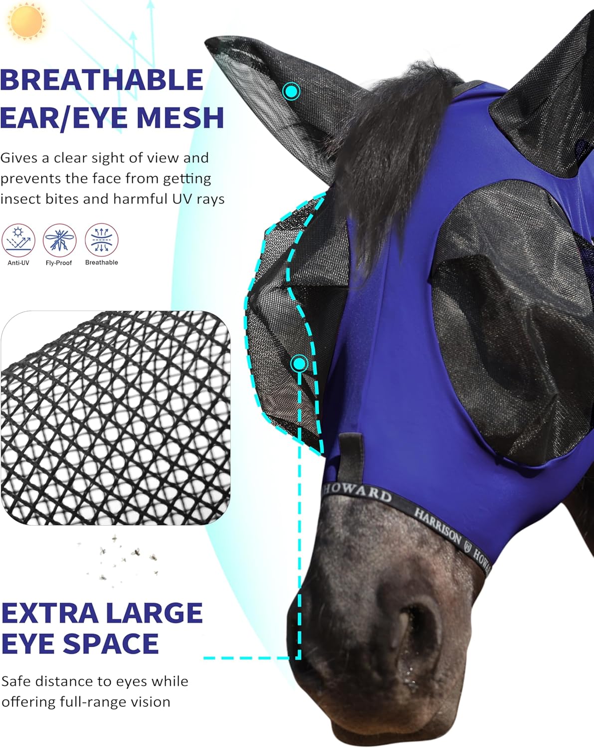 Harrison Howard Horse Fly Mask with Forelock Opening Stretch Breathable and Comfortable for Horses
