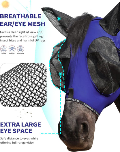 Harrison Howard Horse Fly Mask with Forelock Opening Stretch Breathable and Comfortable for Horses