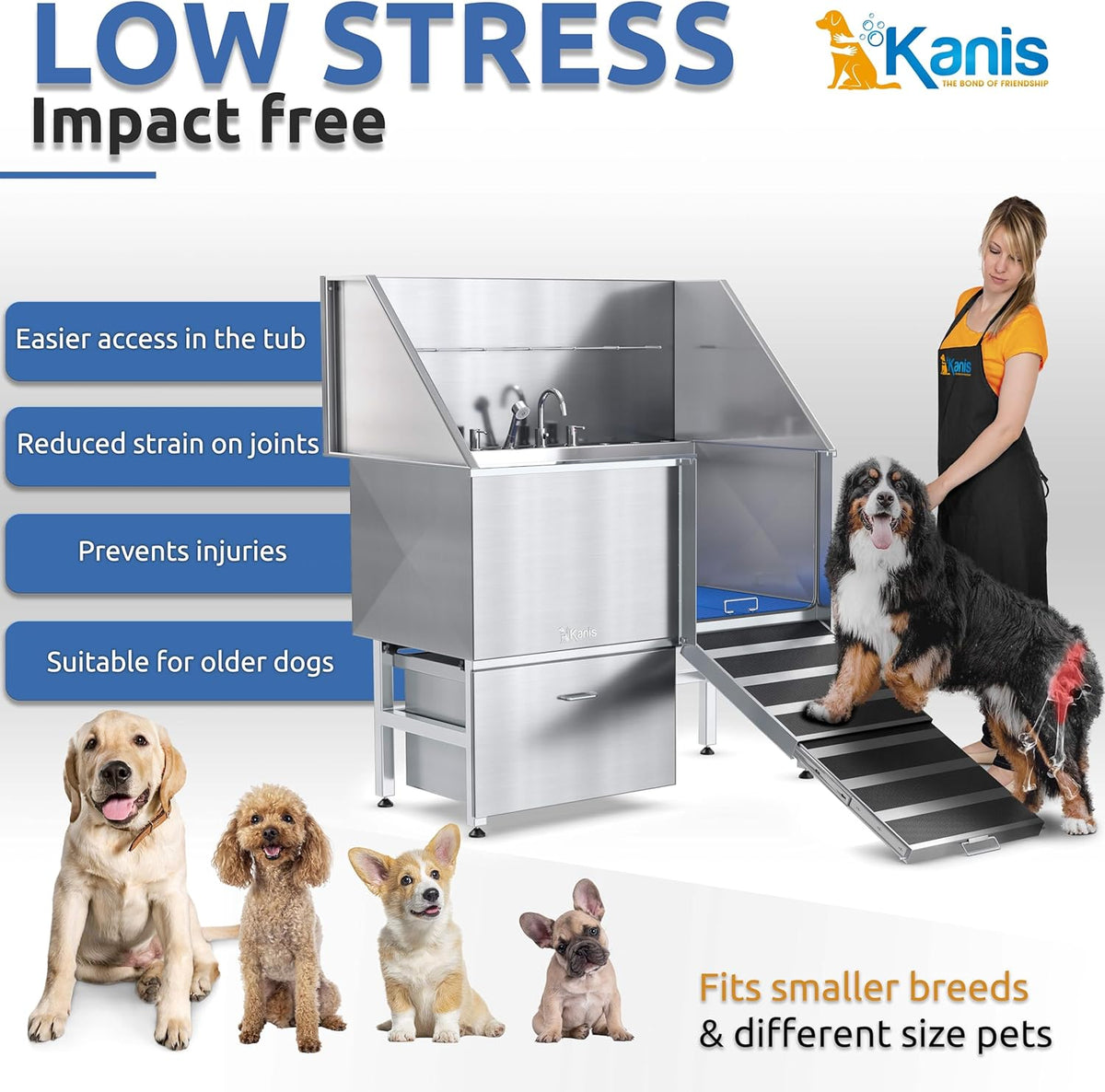 KANIS Professional Dog Washing Station - 304 Stainless Steel Pet Wash Sink & Grooming Bath Tub for