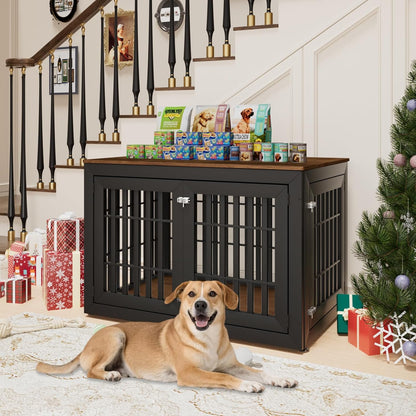 48" Heavy Duty Dog Crate Furniture for Small,Medium and Large Dogs,Rustic Wooden Dog Cage Kennel