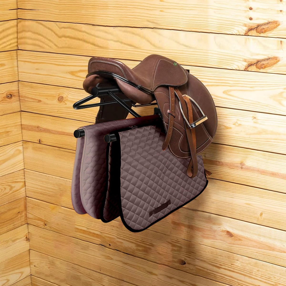 2Pcs Saddle Rack with Double Pad Bar,Heavy Duty Wall Mounted Saddle Rack Stand Saddle Pad Rack for