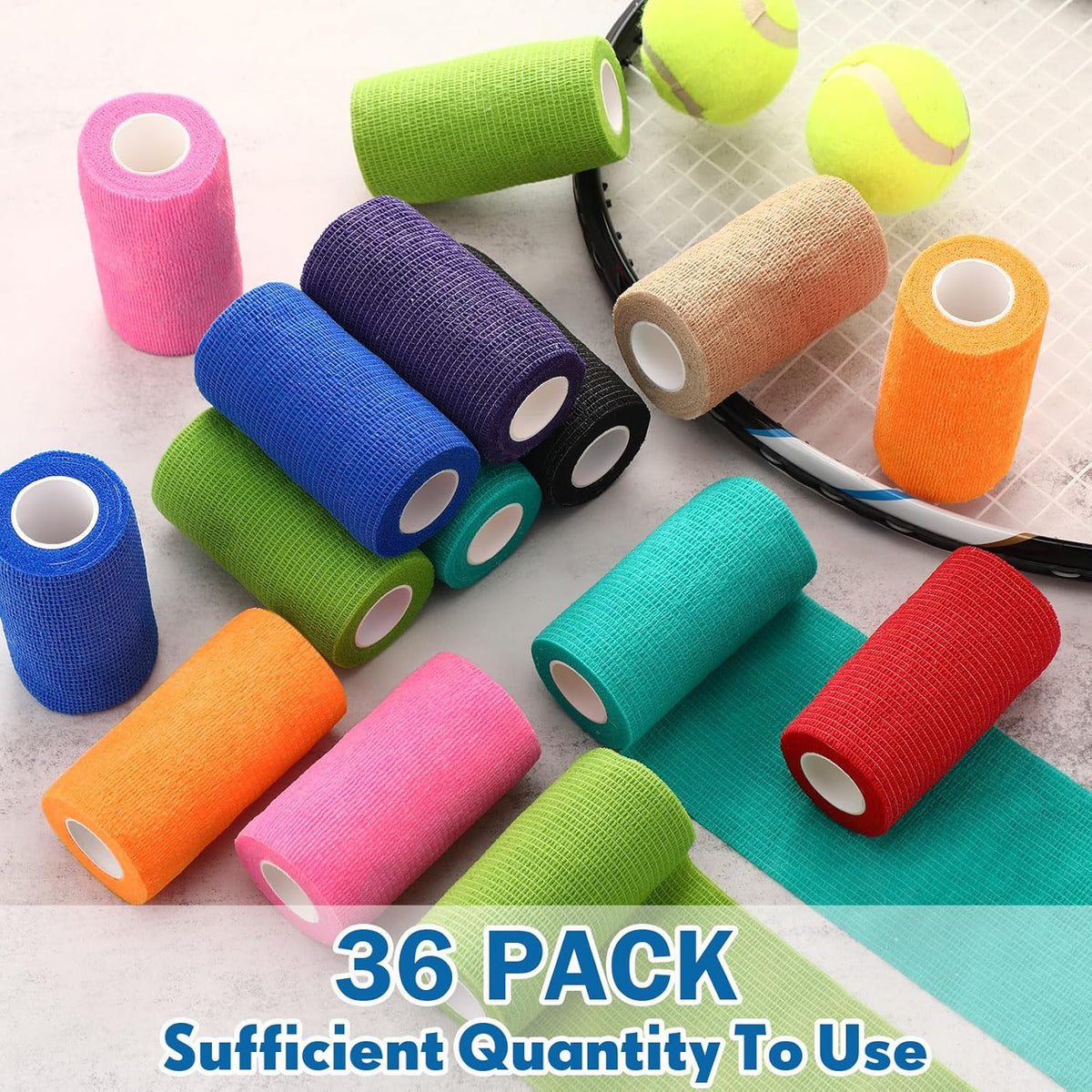 Treela 36 Pcs Self Adherent Bandage 4" X 5 Yard Wrap Breathable Cohesive Bandage Elastic Adhesive