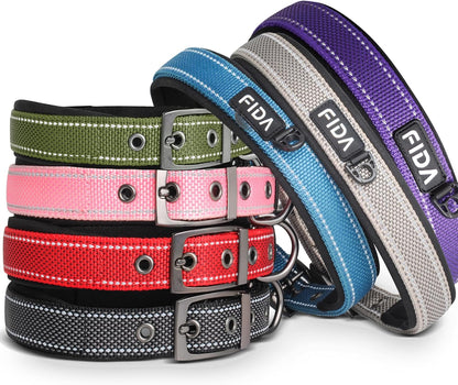 Fida Heavy Duty Dog Collar, Ultra Comfortable Soft Neoprene Padded, Adjustable Reflective Nylon Pet