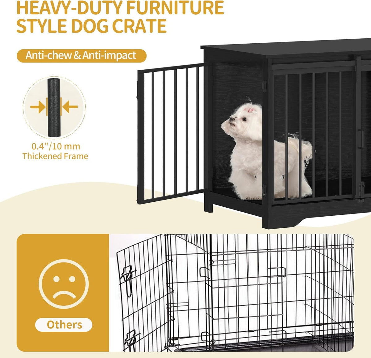 31.9" Dog Crate Furniture with Barn Door, Heavy Duty Dog Kennel Indoor with 2 Doors, Wooden Pet