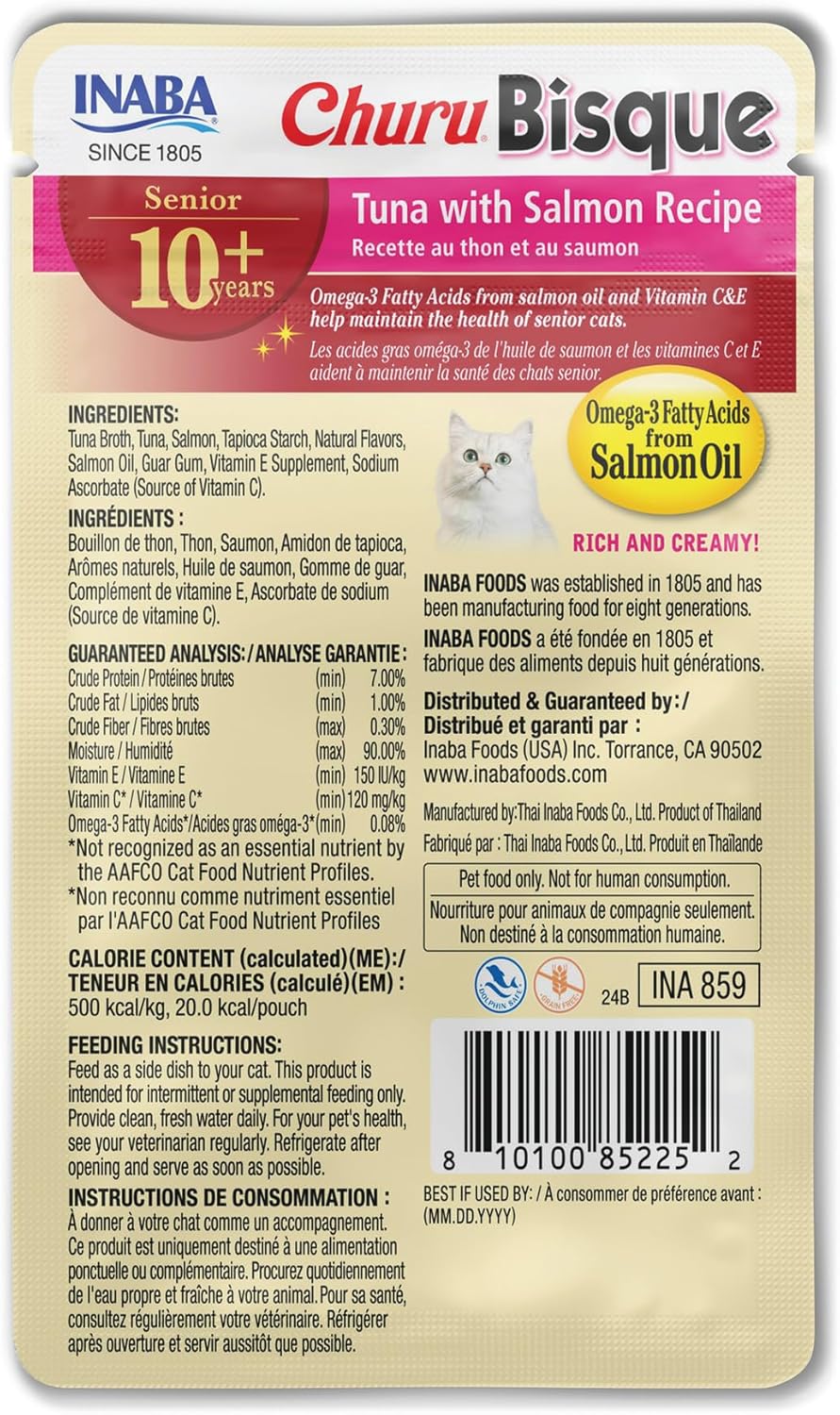 INABA Churu Bisque for Cats Senior 10+, Creamy Purée Side Dish Pouch, 1.4 Ounces per Pouch, 12