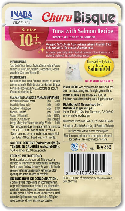 INABA Churu Bisque for Cats Senior 10+, Creamy Purée Side Dish Pouch, 1.4 Ounces per Pouch, 12