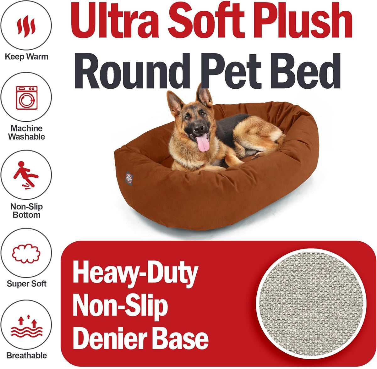 Majestic Pet 52 Inch Suede Calming Dog Bed Washable 52x35x11 (Inch) – Cozy Soft Round Donut Dog Bed