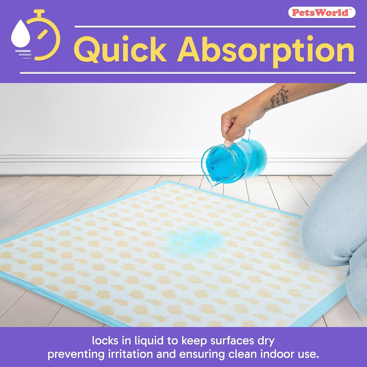 PETSWORLD Giant Dog Potty Pads, Odor-Eliminating, 36" x 36", Ultra Absorbent 5-Layer Leak-Proof