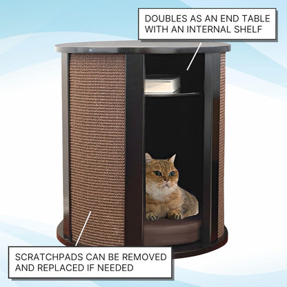 THE REFINED FELINE Purrrrfect End Table Cat Bed Cave in Black Espresso, Multipurpose Wood Cat