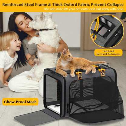 PAWZIDEA Expandable Large Pet Carrier, 24"X16"X16" Top Load Cat Carrier Bag for 2 Cats, Collapsible