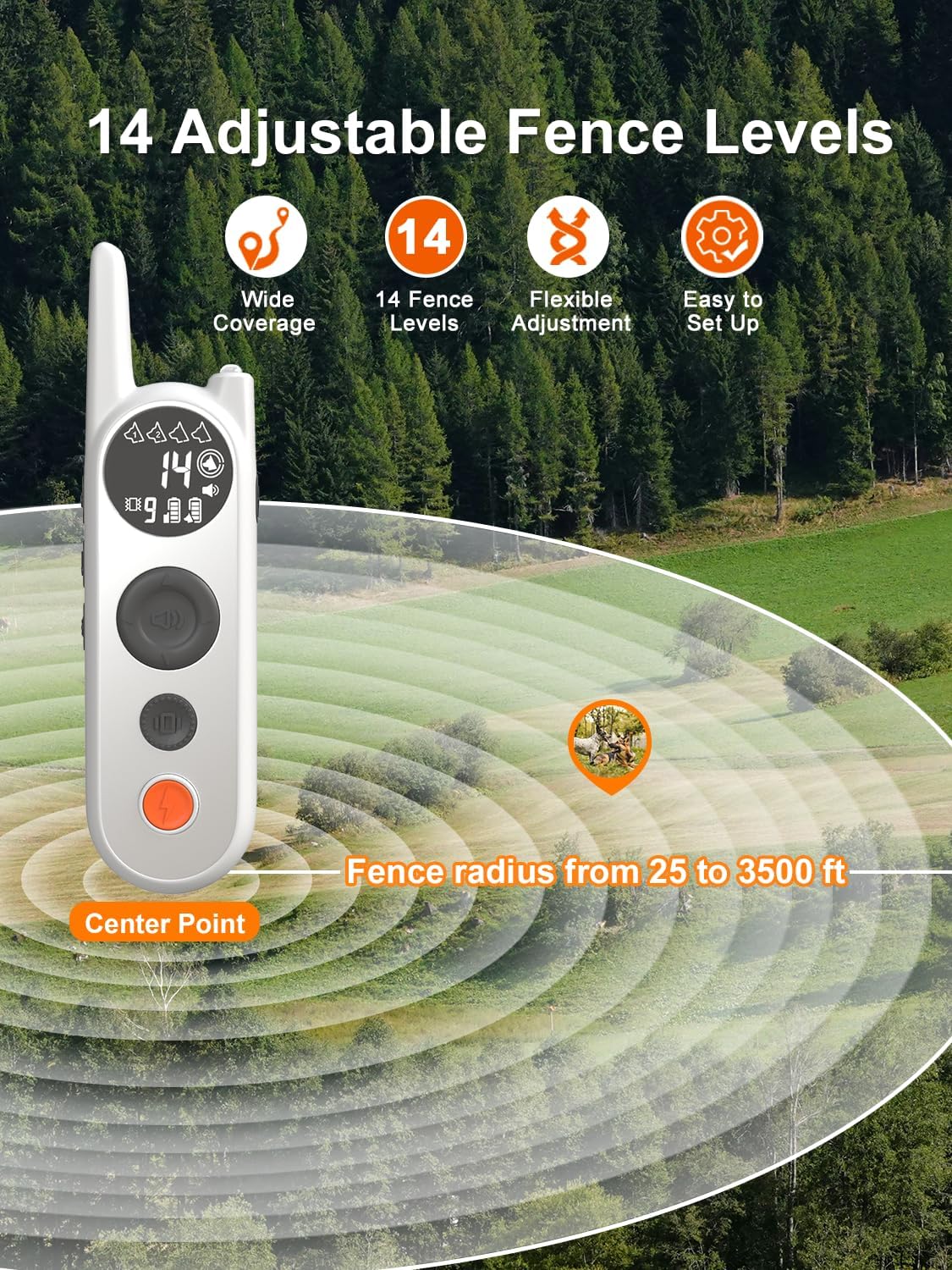 MIMOFPET Wireless Dog Fence for 2 Dogs - Multi-Mode Electric Fence Covers up to 856-Acre,6100 Ft