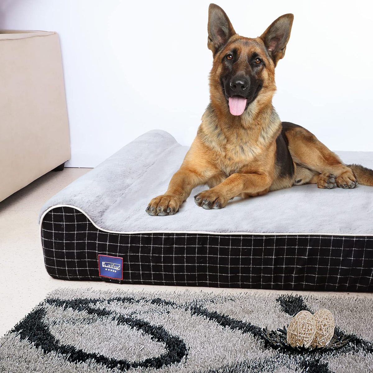 Laifug Orthopedic Memory Foam Extra Large Dog Bed with Pillow and Durable Water Proof Liner &