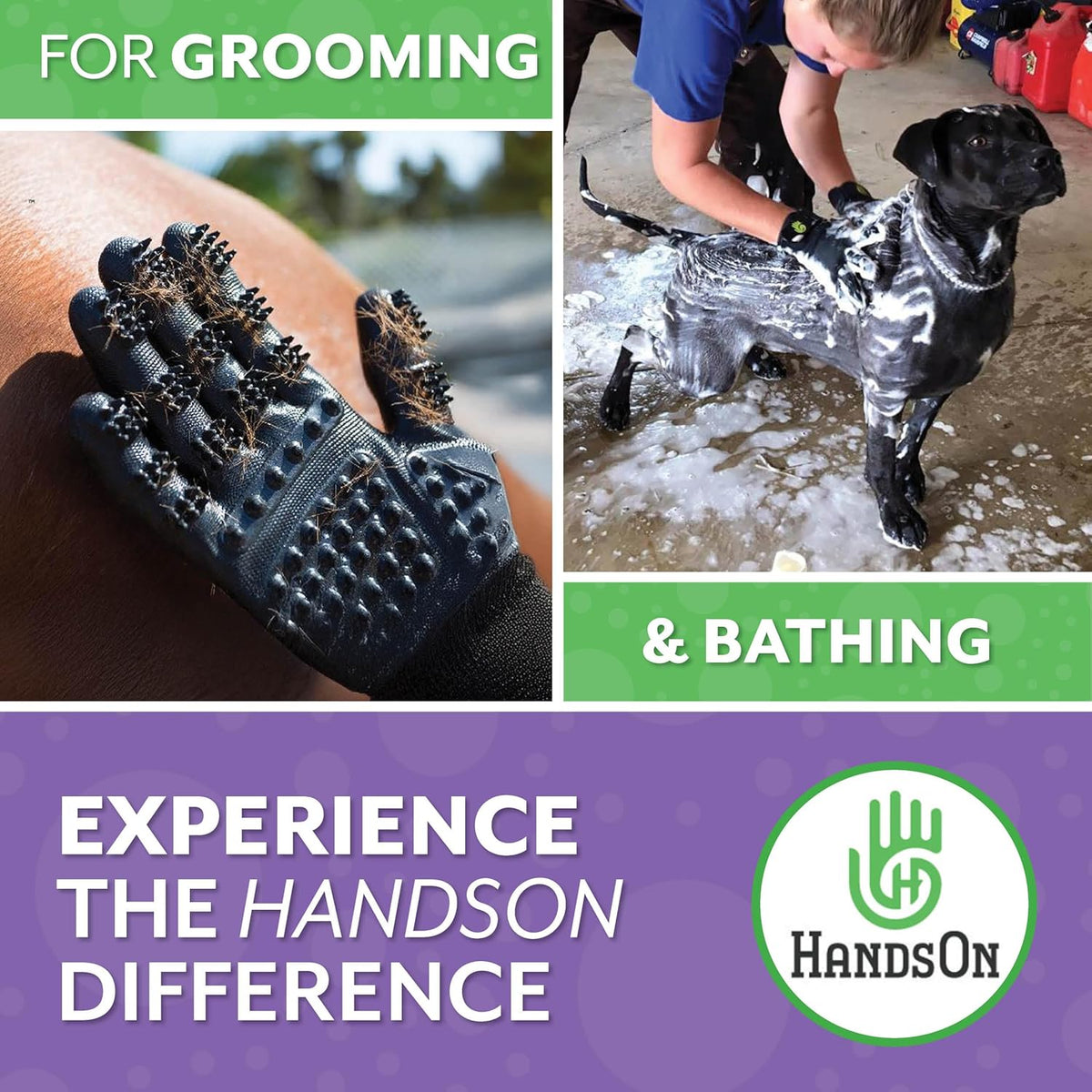 H HANDSON Pet Grooming Gloves - Patented #1 Ranked, Award Winning Shedding, Bathing, & Hair Remover