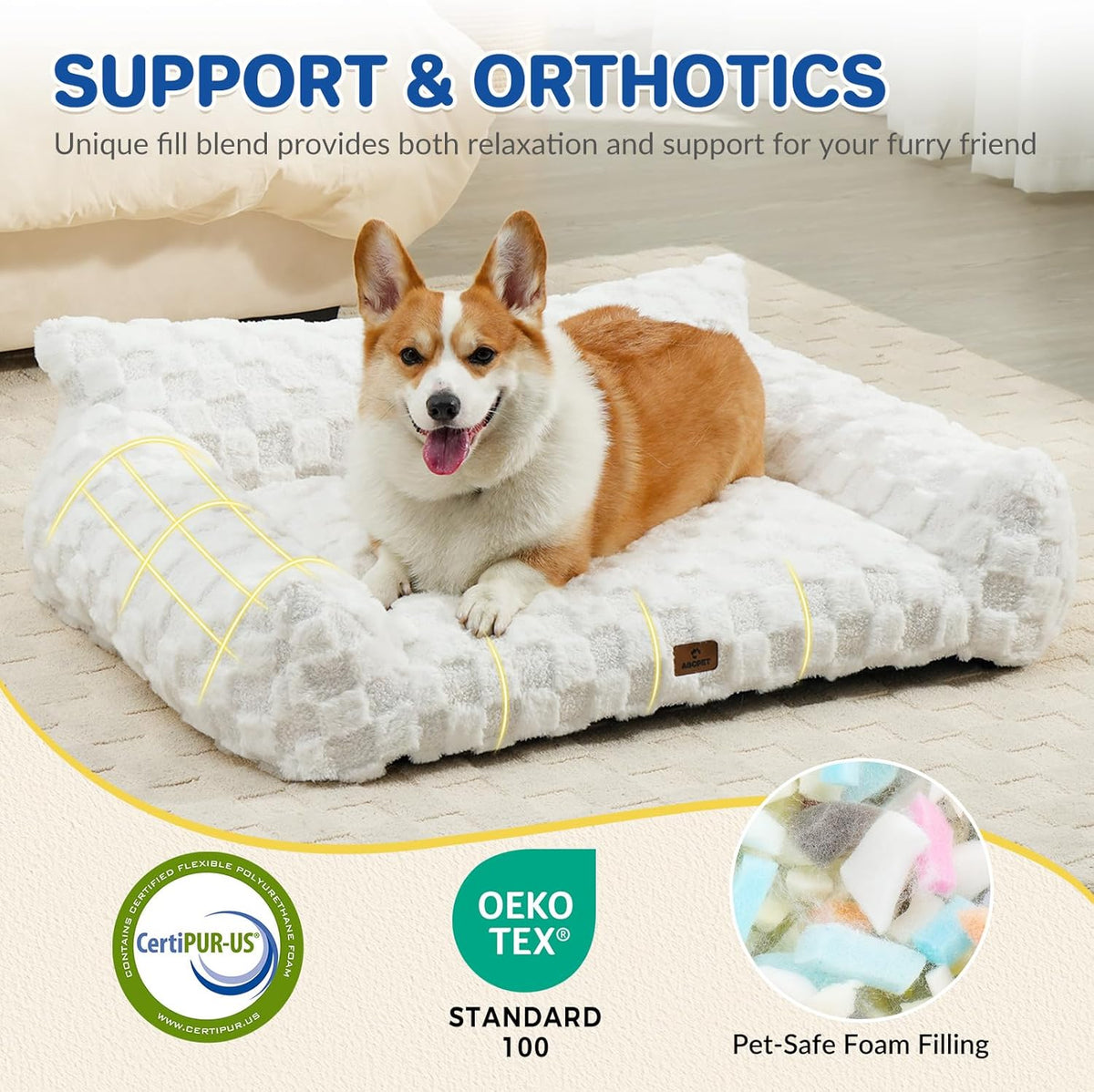 Large Dog Bed Sofa, Fluffy Pet Bed for Medium and Large Dogs, Supportive Dog Couch Sofa for Dogs