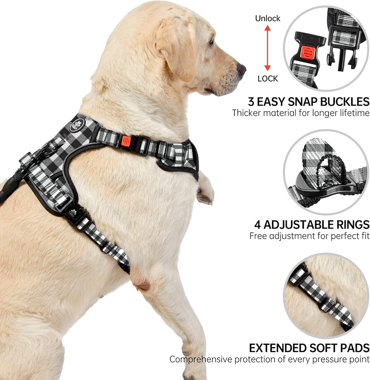 NESTROAD No Pull Dog Harness with Leash, Reflective No Choke Pet Vest Harness,Adjustable Soft