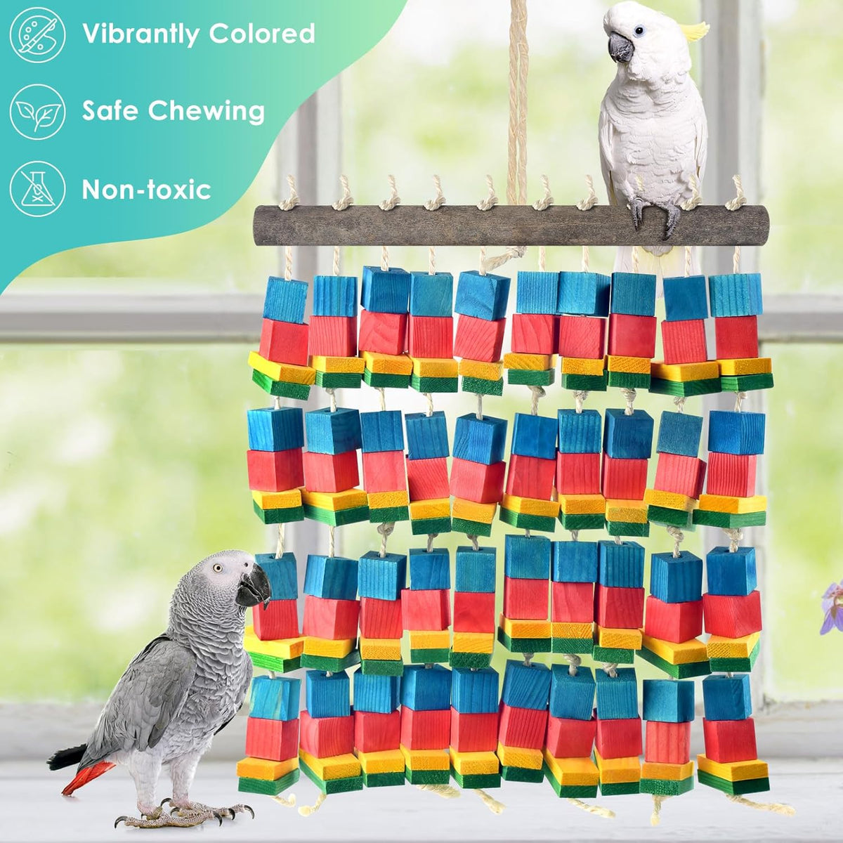 Extra Large Bird Toys, 21.6inch XL Macaw African Grey Parrot Chewing Toys, Natural Wooden Block