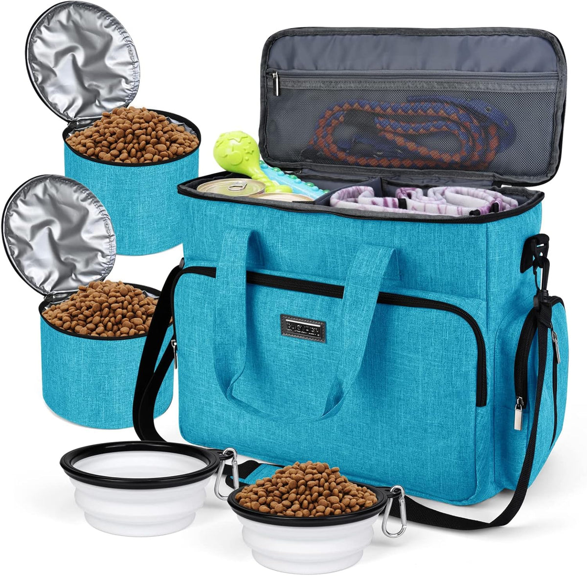 BAGLHER Dog Travel Bag, Pet Travel Bag (ALL Pet Travel Supplies), With 2 Pet Food Containers and 2