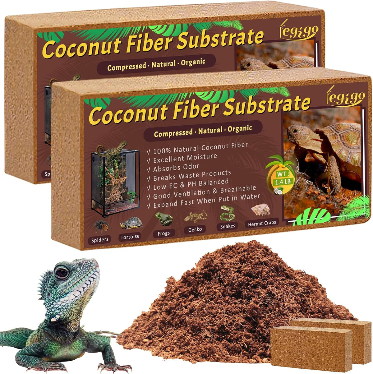 Legigo 2 Pack Compressed Coconut Fiber Substrate - 100% Organic Coconut Fiber Brick Bedding for
