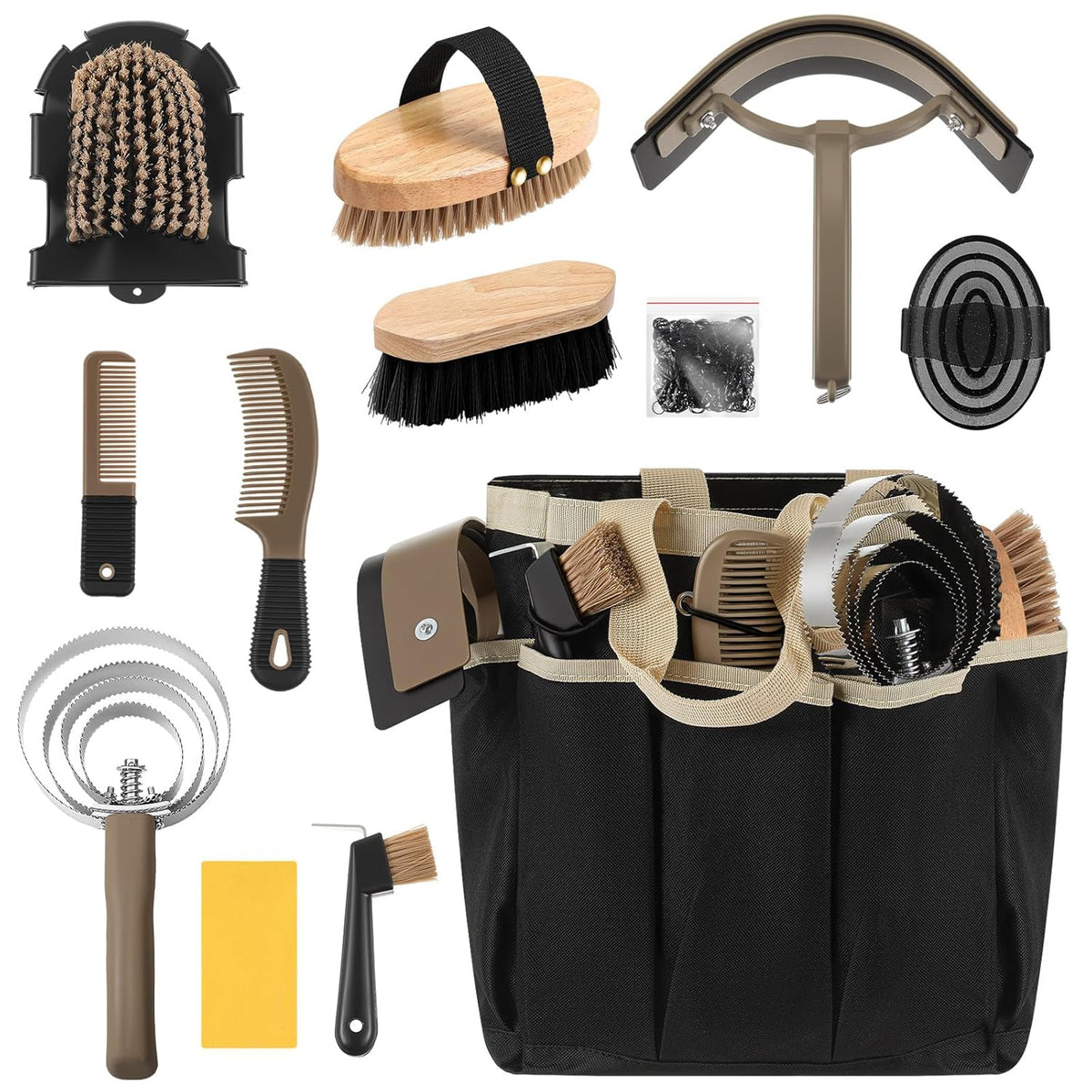 Abbylike 12 Pieces Horse Grooming Kit with Organizer Tote Bag Tack Room Supplies Horse Brush Sets