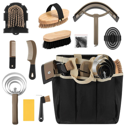 Abbylike 12 Pieces Horse Grooming Kit with Organizer Tote Bag Tack Room Supplies Horse Brush Sets