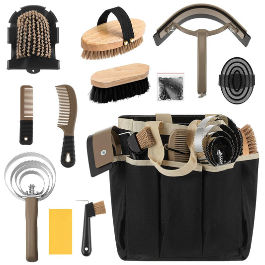 Abbylike 12 Pieces Horse Grooming Kit with Organizer Tote Bag Tack Room Supplies Horse Brush Sets