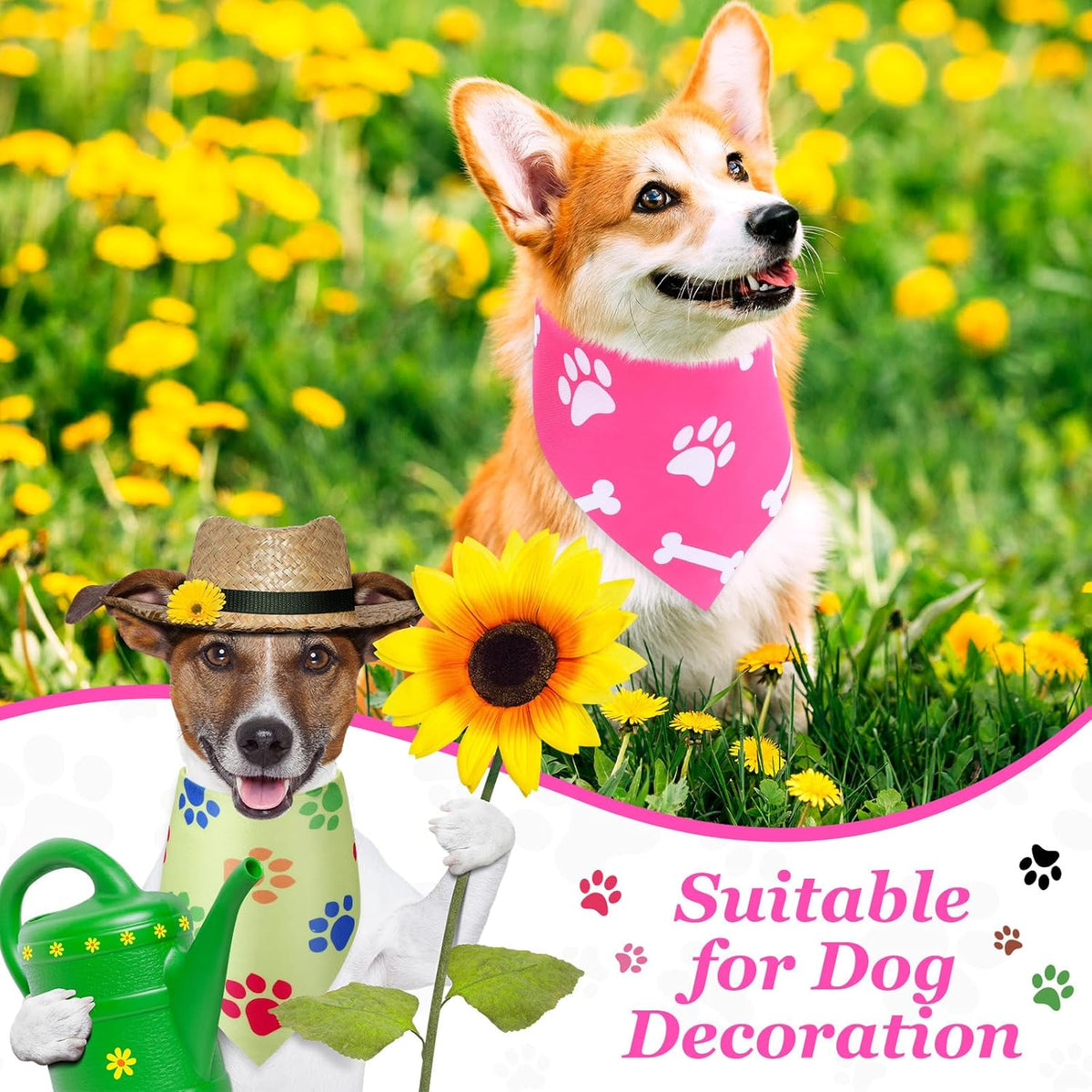 Abbylike 50 Pcs Paw Print Dog Bandanas Bulk Cute Footprint Bandanas for Dogs Triangle Kerchief Bib