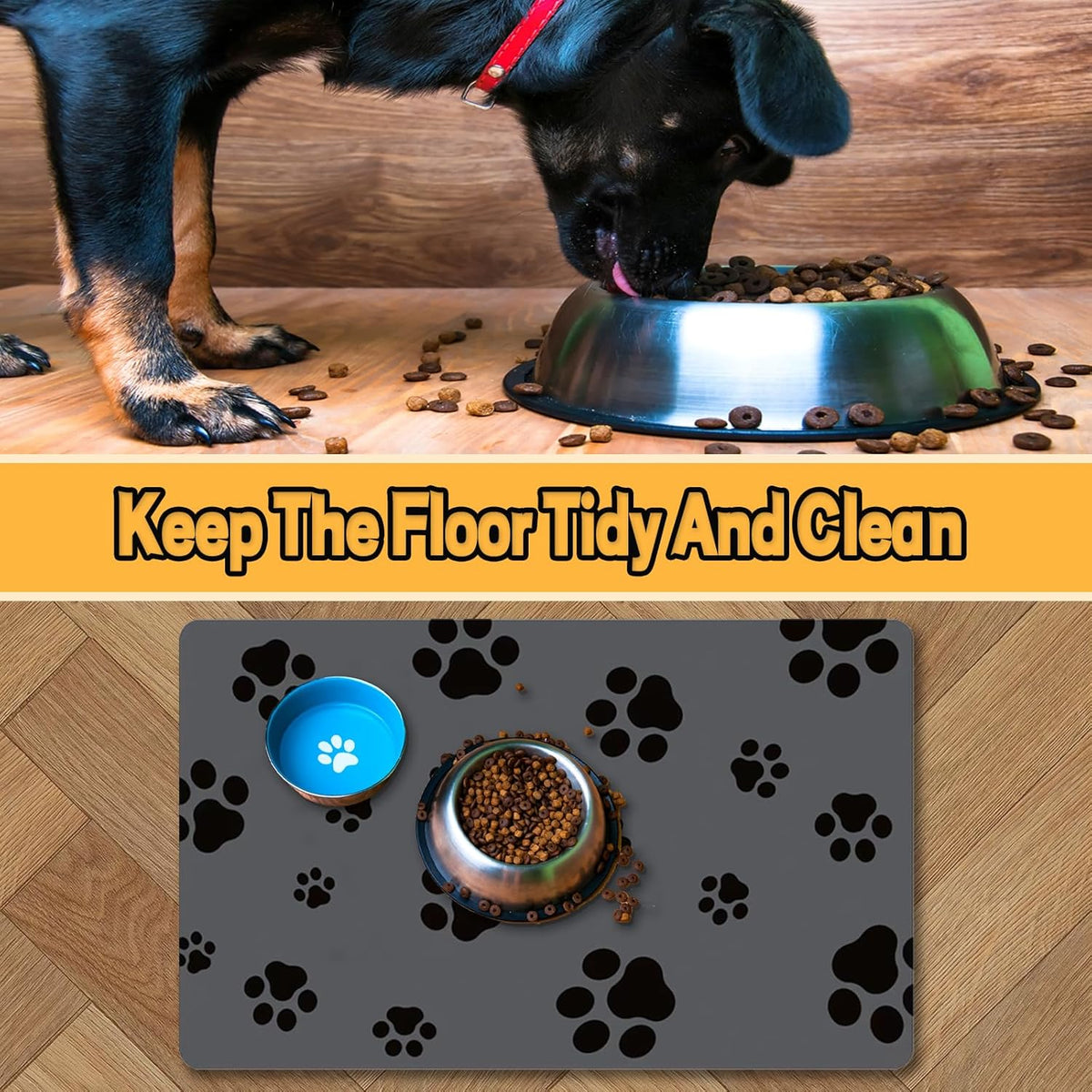 Pet Feeding Mat-Cat Dog Mat for Food and Water Bowl, Absorbent Quick Dry Food Mat Anti-Slip No